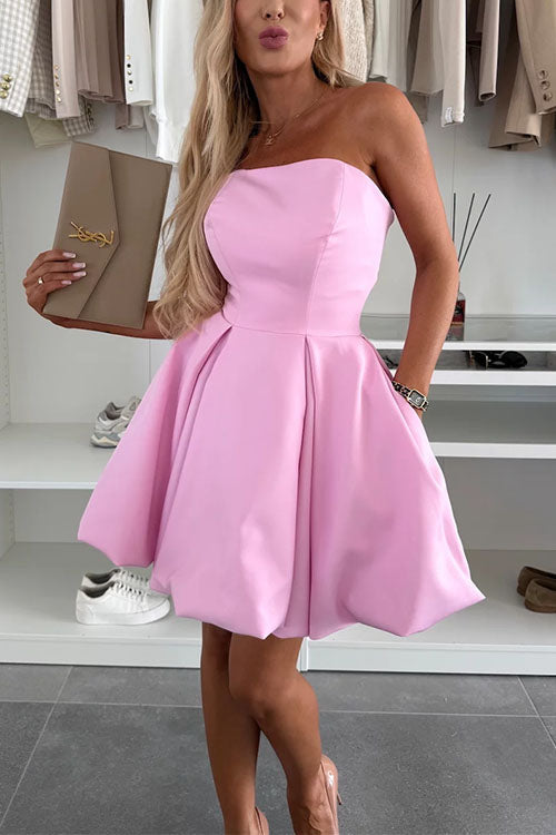 Strapless Tube Pocketed Bubble Mini Dress