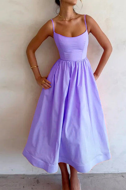 Spaghetti Strap High Rise Swing Cami Dress Violet