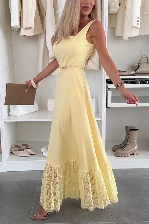 Square Neck Lace Splice Maxi Cami Dress