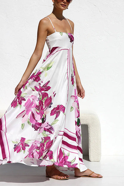 Rosiedress Spaghetti Strap High Waist Floral Print Swing Maxi Vacation Dress