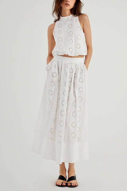 Rosiedress Elastic Waist Lace Hollow Out Pocketed Maxi Skirt