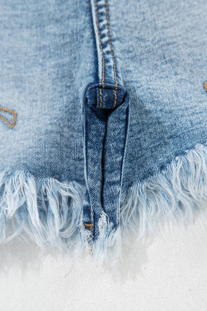 Western Embroidery Stud Denim Shorts