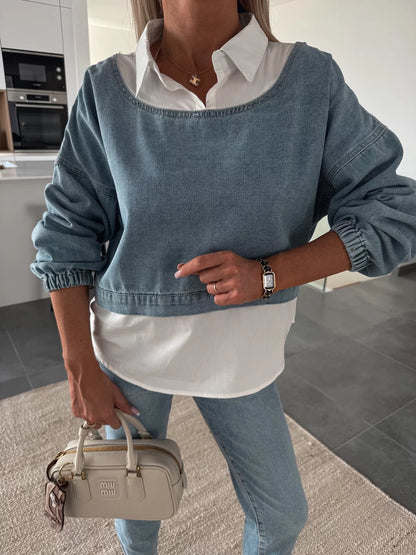 Sweat-shirt en jean bleu