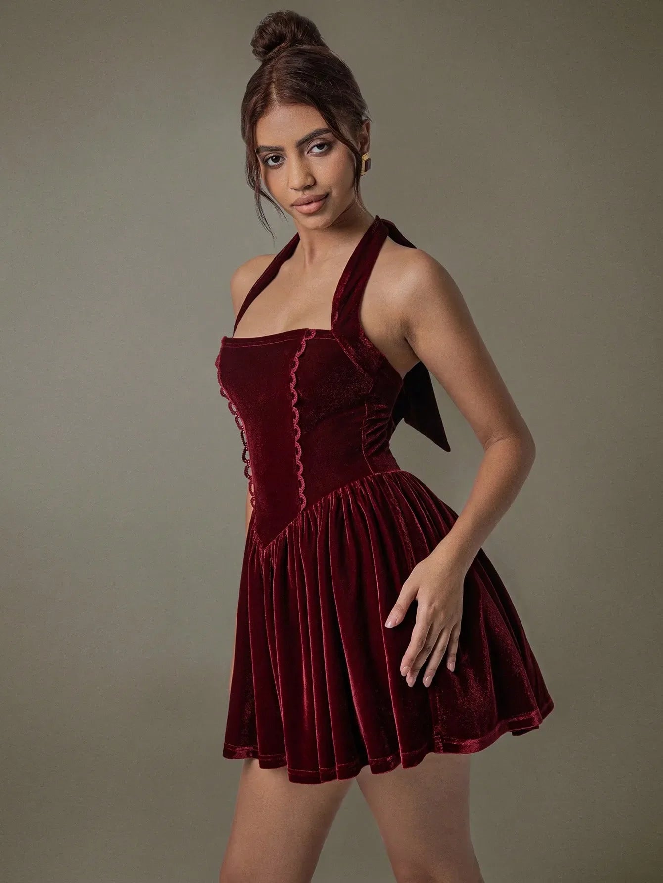 Kay's Velvet Halter Skater Dress