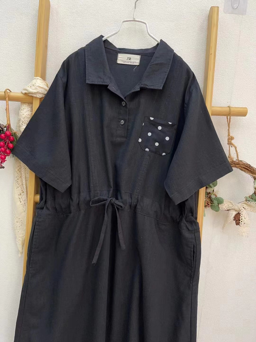 Summer lapel japanese style loose dress