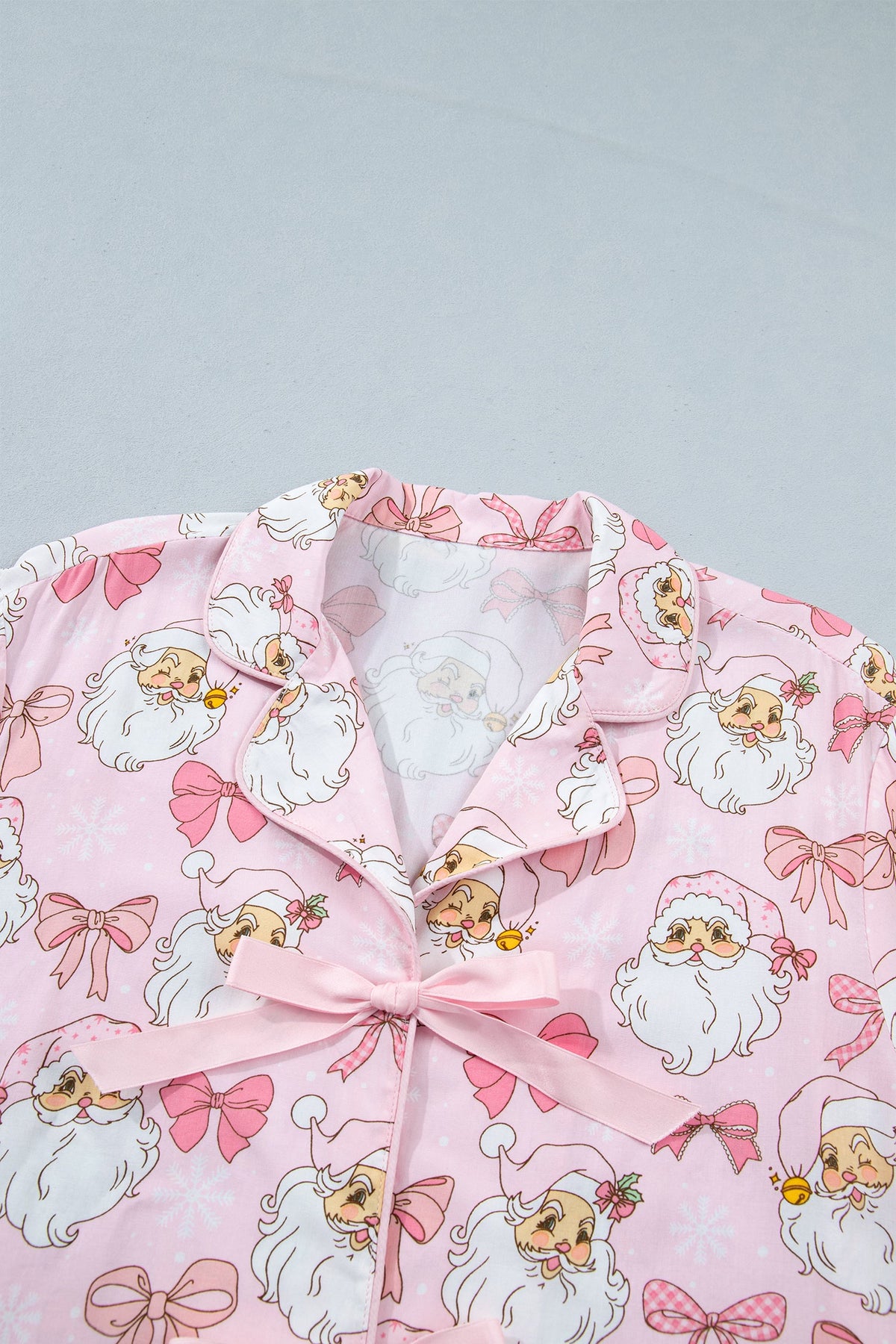 Pink Santa Print Paneling Shift Silhouette Short Sleeve Lounge Set