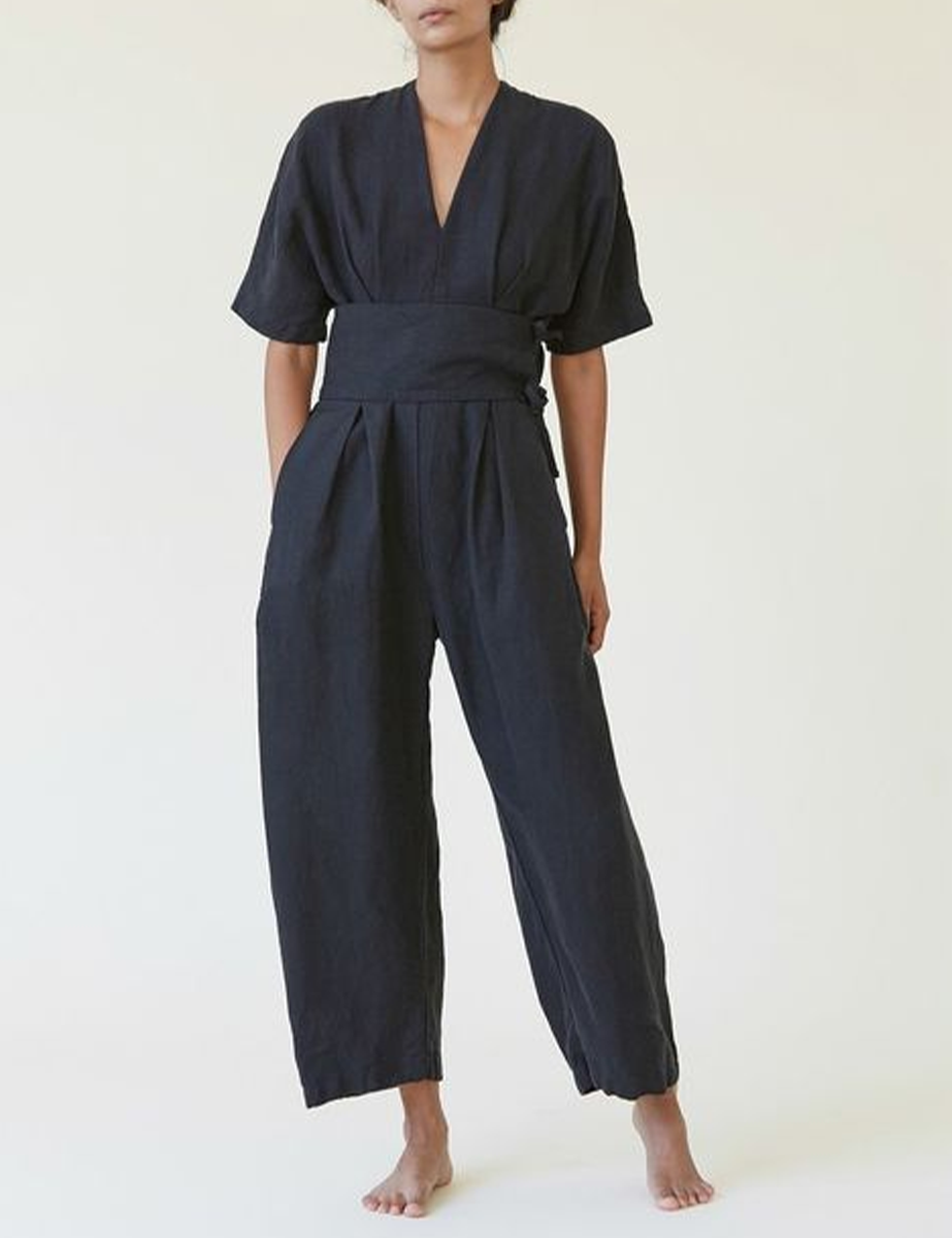 Vintage Belted Linen Jumpsuit