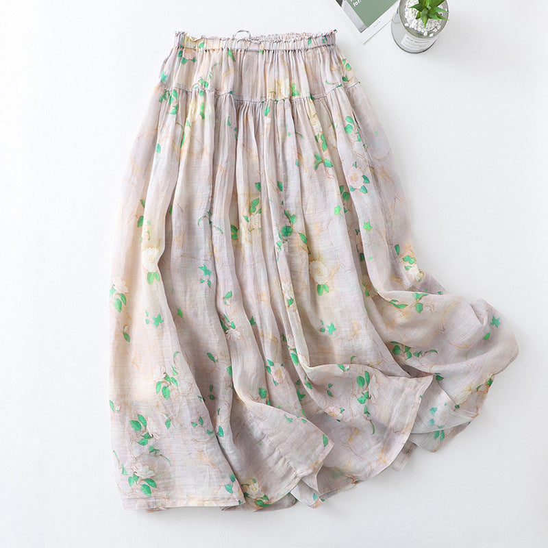 Elegant pleated large swing floral skirt