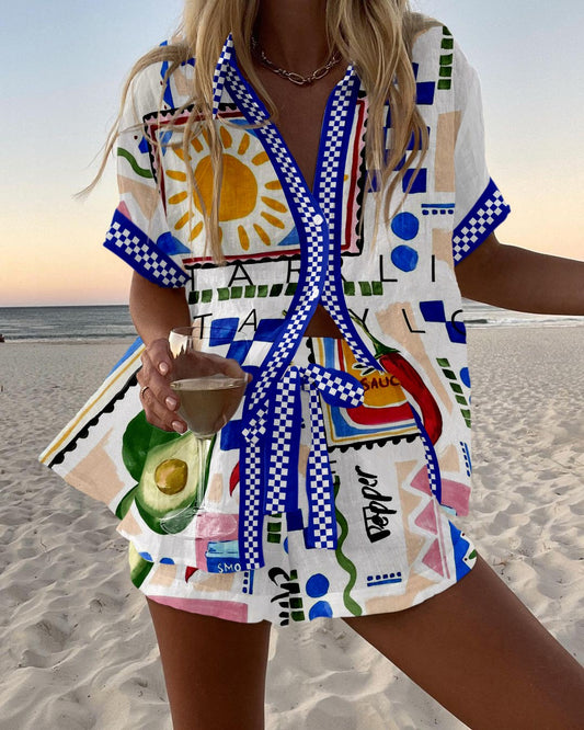 Geometric print casual two-piece set