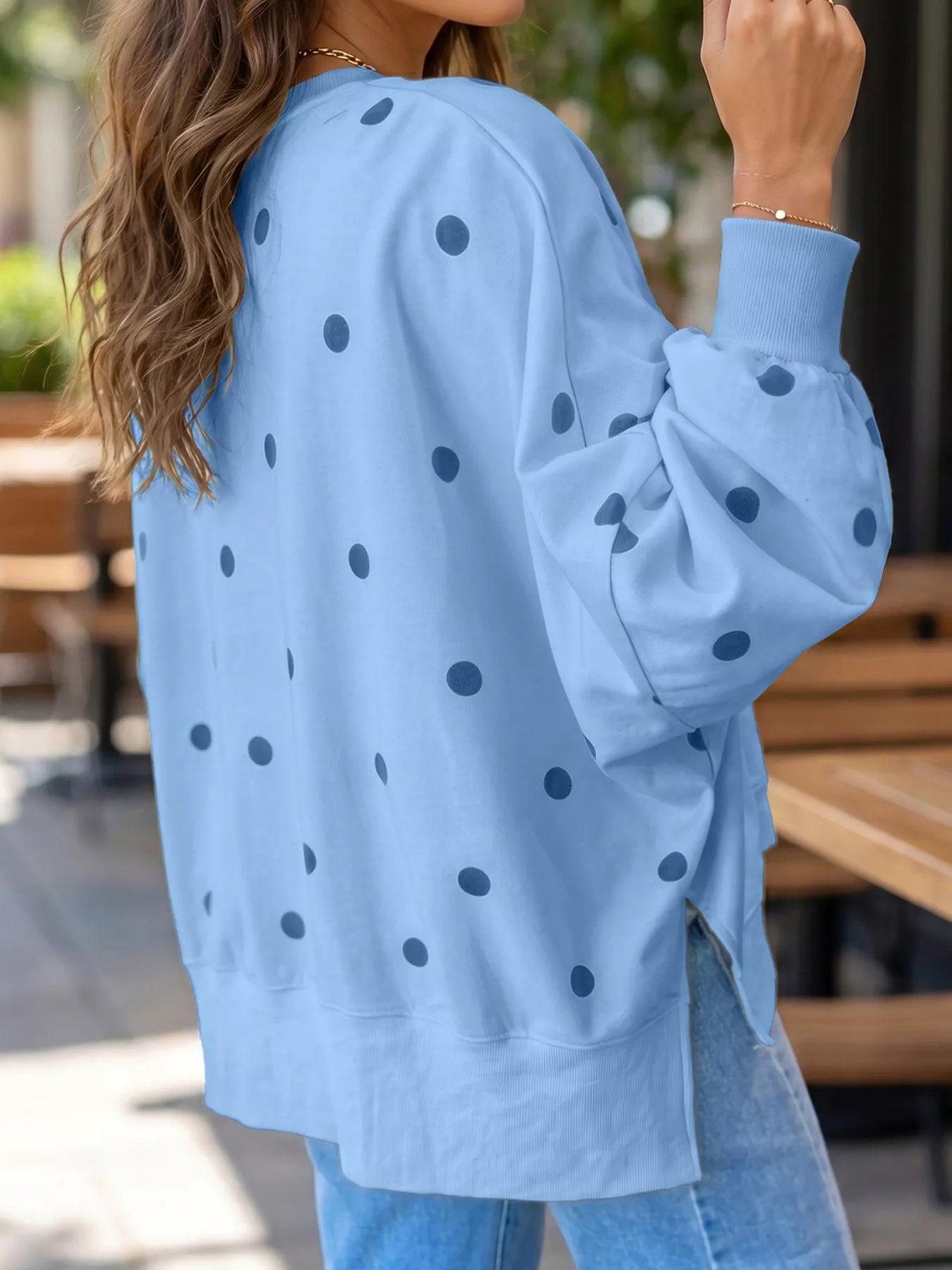 Side Slit Polka Dot Oversized Sweatshirt
