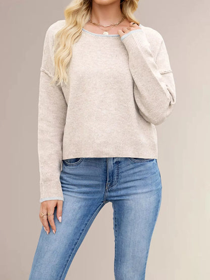 Contrast Trim Dropped Shoulder Sweater