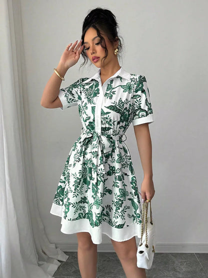 Printed Button Front Mini Dress