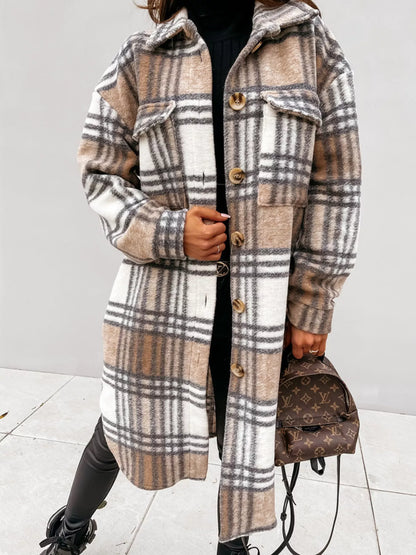 Longline Plaid Button-Up Coat for Women | Boutique Outerwear