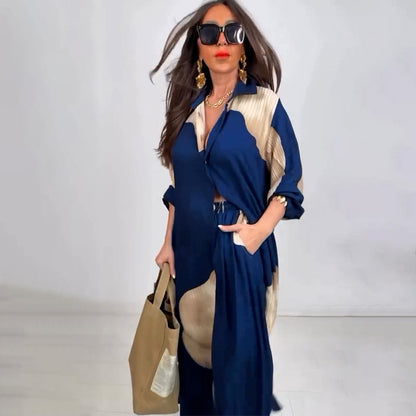 Ensemble deux pièces haut mi-long imprimé et pantalon large