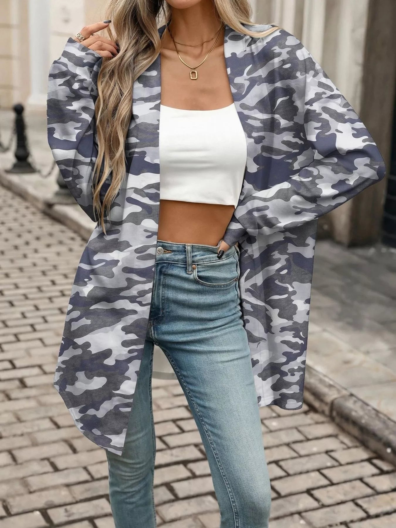 Printed Open Front Cardigan