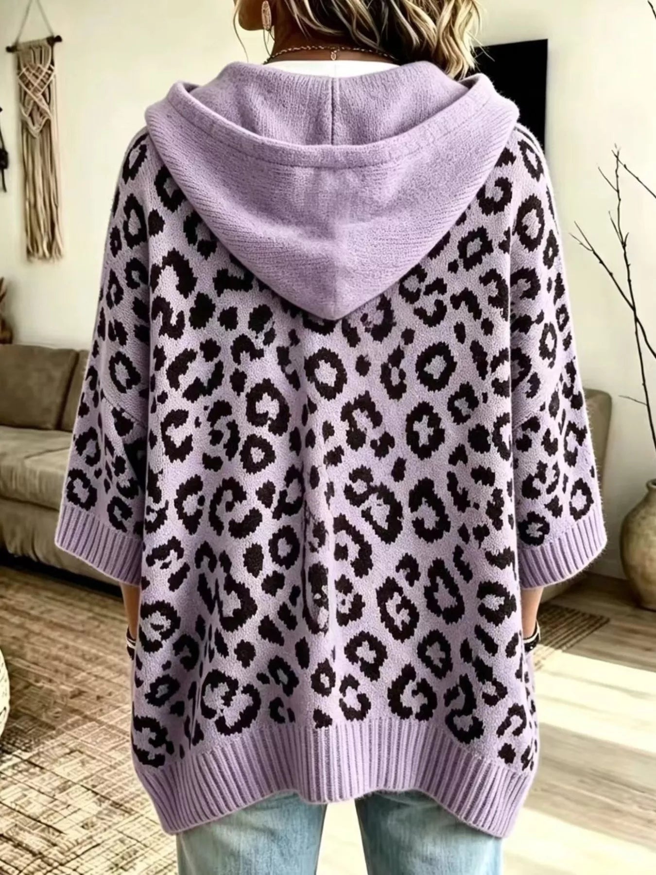 Women's Leopard Print Drawstring Hooded Sweater