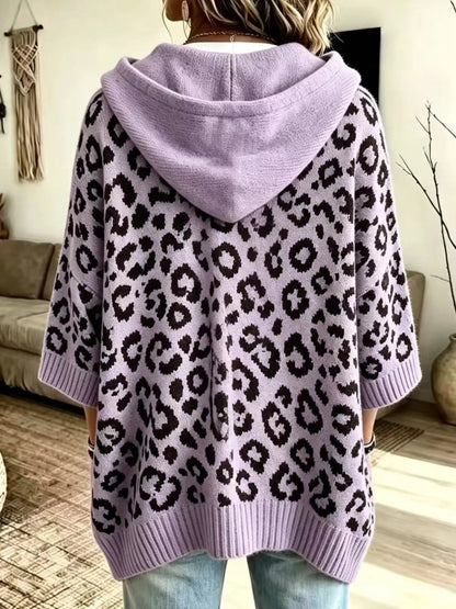 Women's Leopard Print Drawstring Hooded Sweater