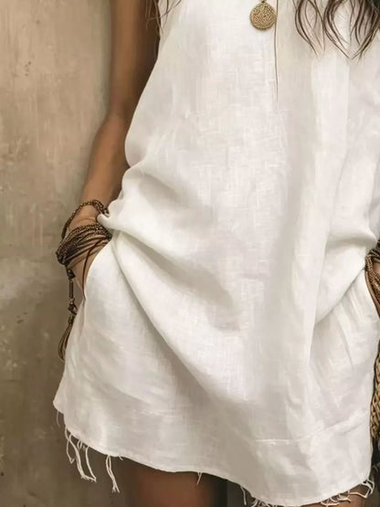 One-Shoulder Mini Dress with Frayed Hem