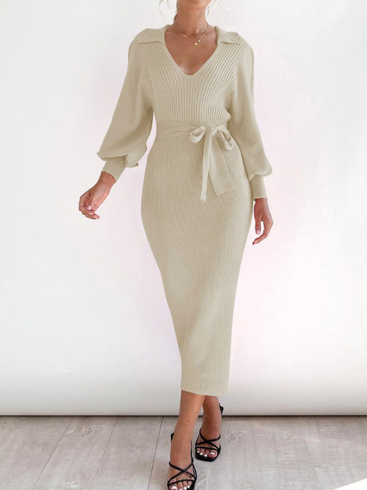 Blue Zone Planet | Tied Long Sleeve Wrap Sweater Dress