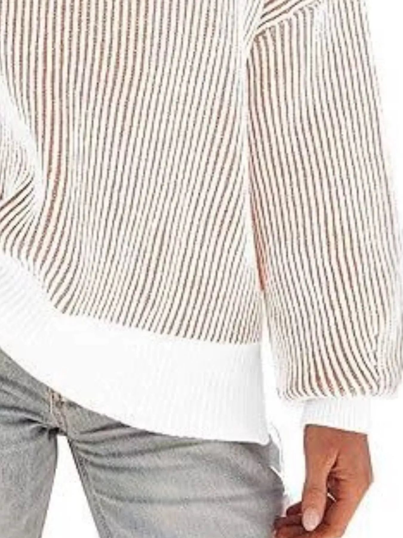 Stripe Dropped Shoulder Sweater for Women Relaxed Chic Knit