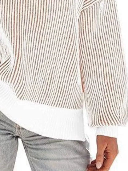 Stripe Dropped Shoulder Sweater for Women Relaxed Chic Knit