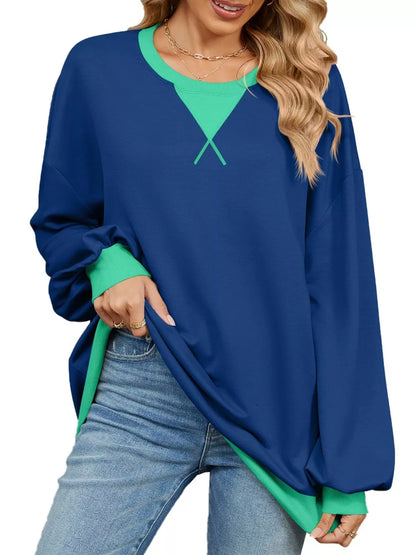Contrast Round Neck Long Sleeve Sweatshirt