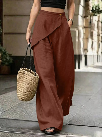Asymmetrical Wrap Wide-Leg Pants