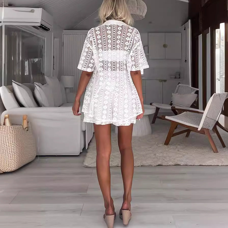 Vacation Style Summer Lace Two -piece Suit