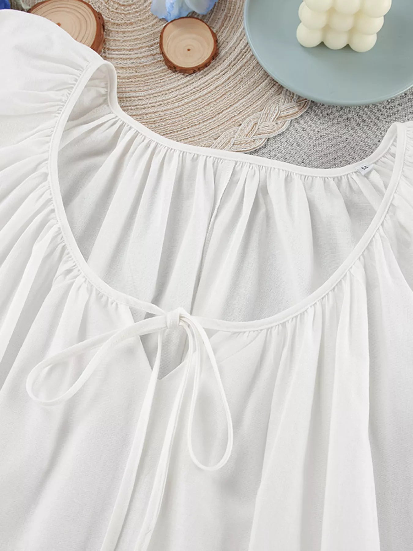 Tie Neck Puff Sleeve Lounge Dress