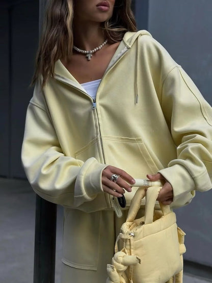 Oversized Zip-Up Hoodie and Wide-Leg Pants Set