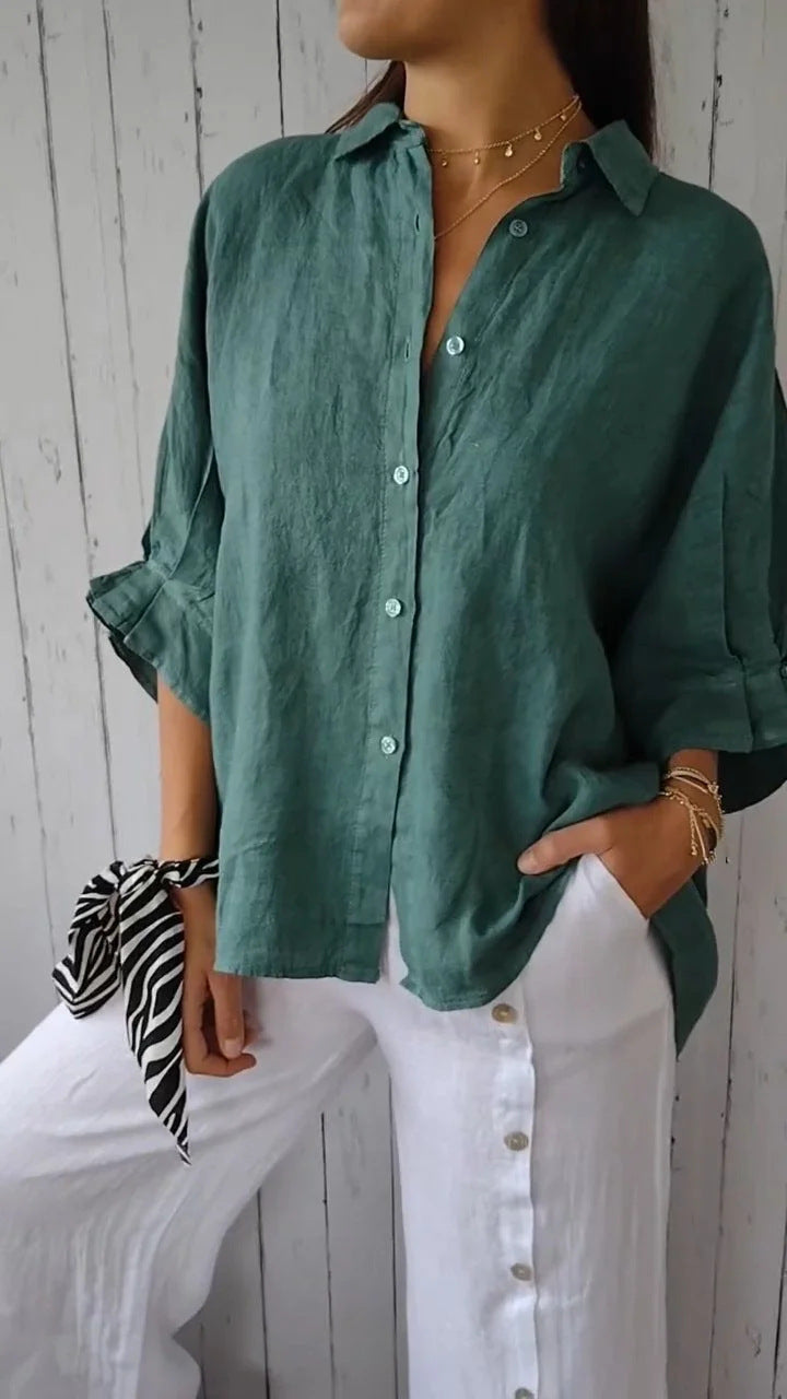 Casual Cotton Linen Back Lace-Up Shirt