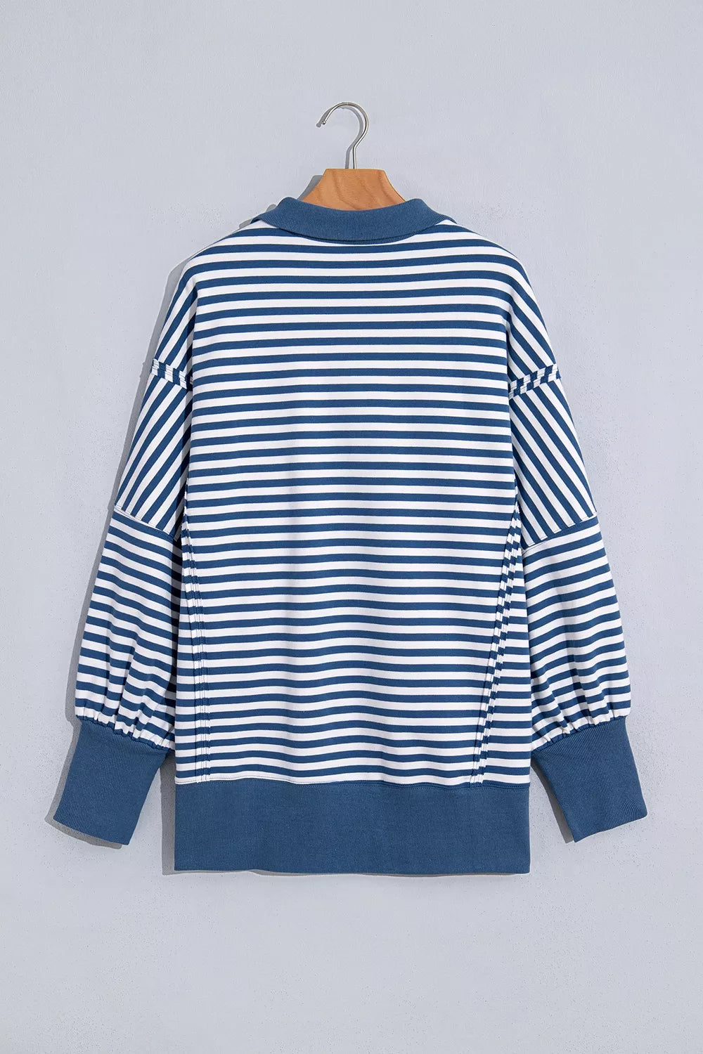 Stripe Color Block Trim Raw Seam Split Hem Loose Sweatshirt