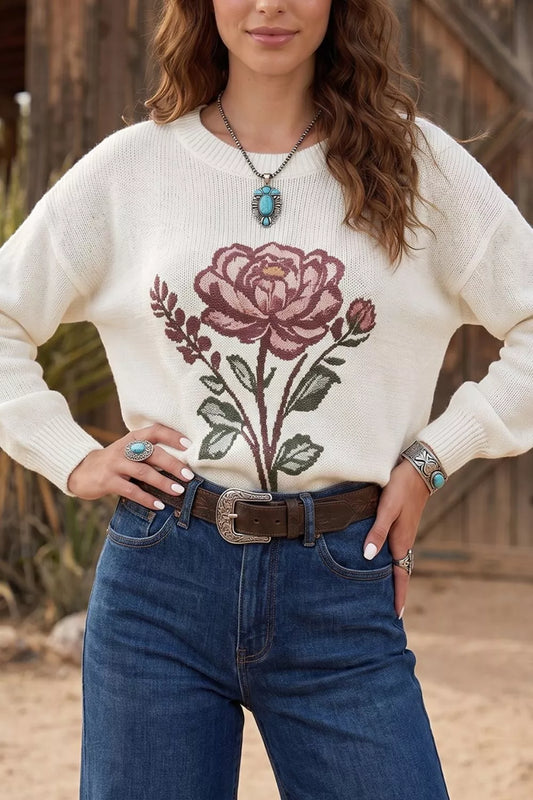 Rose Dropped Shoulder Sweater