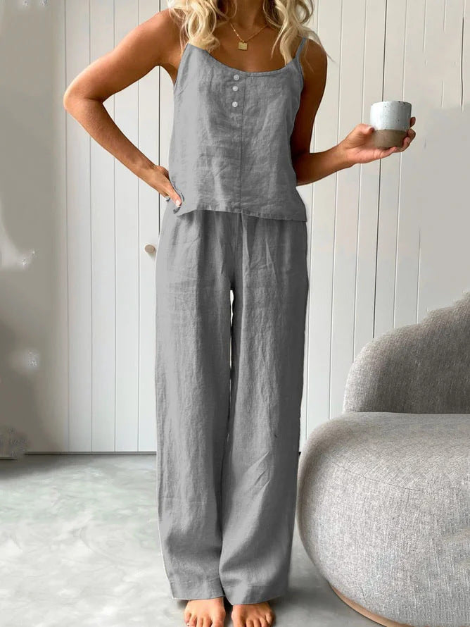 Casual Sling & Pants Cotton Linen Two-piece Set