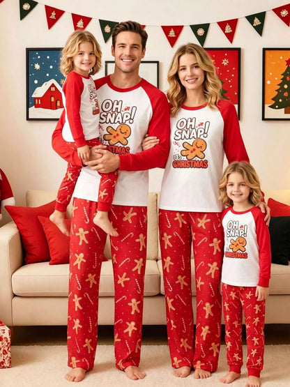 Family Matching Christmas Pajamas Set with Gingerbread Man Print