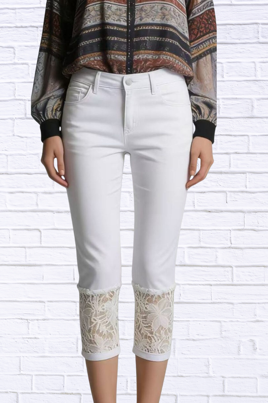 Full Size Lace Trimmed Capri Jeans Plus Size