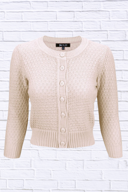 3/4 Sleeve Cute Pattern Cropped Cardigan Sweater