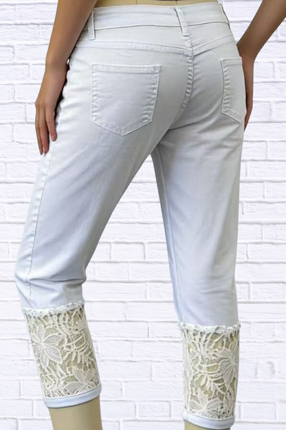 Full Size Lace Trimmed Capri Jeans Plus Size