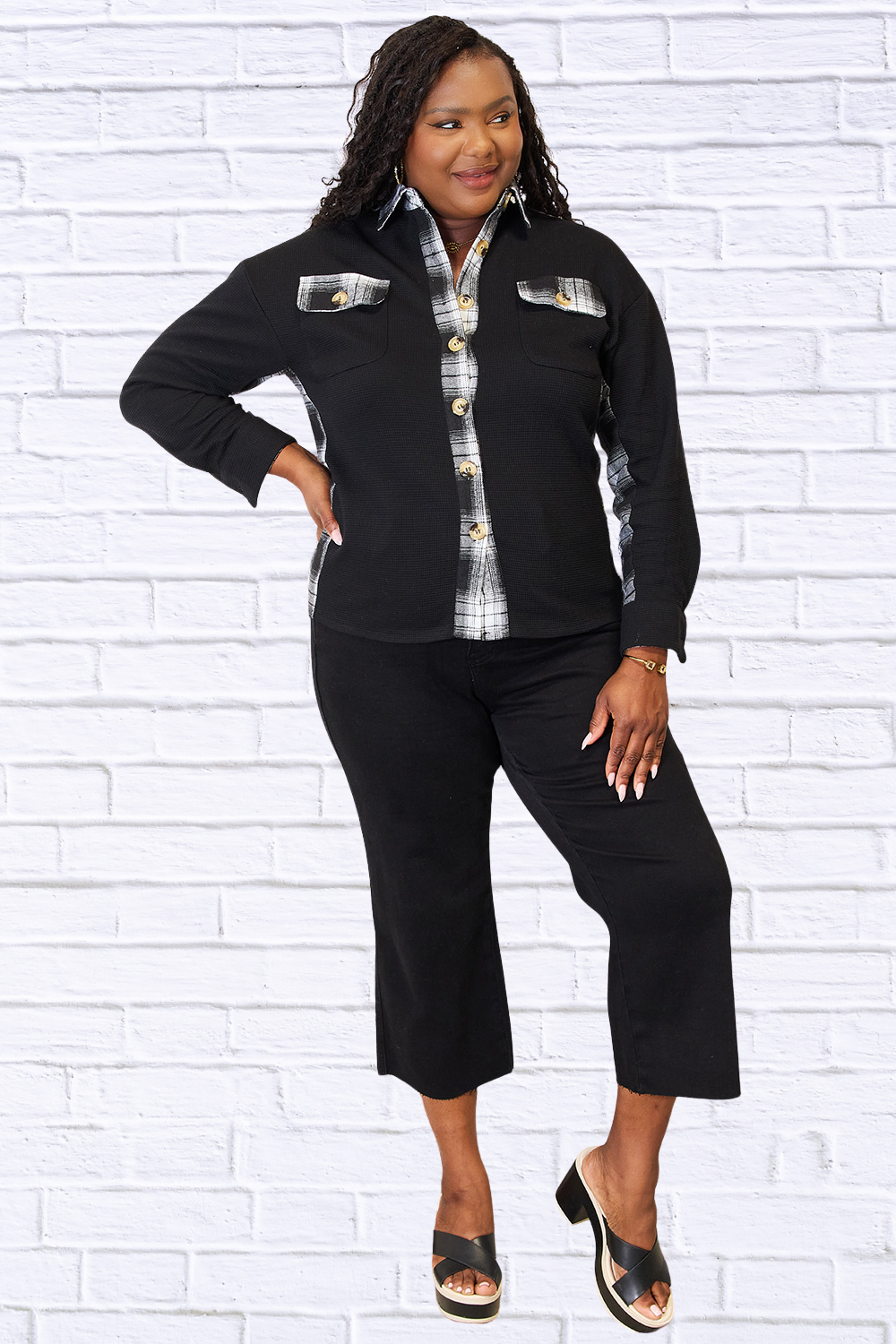 Mandy Plaid Collared Dropped Shoulder Jacket