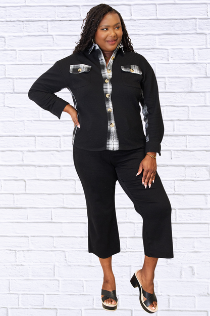 Mandy Plaid Collared Dropped Shoulder Jacket