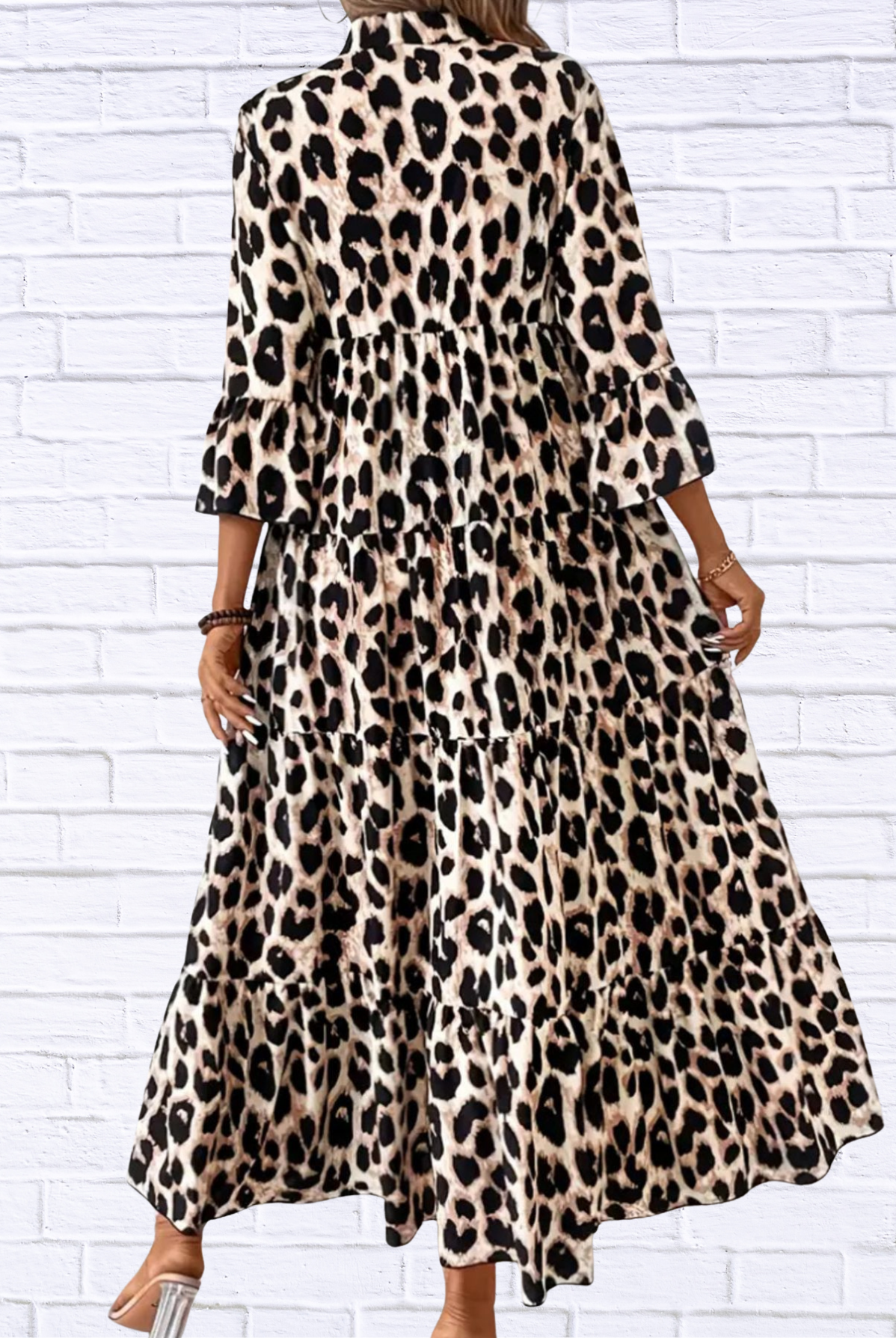 Leopard 3/4 Sleeve Midi Dress