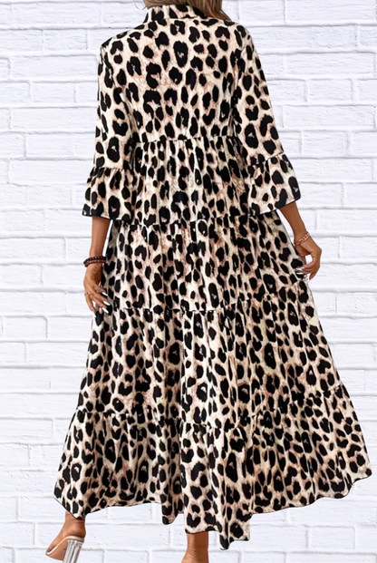 Leopard 3/4 Sleeve Midi Dress