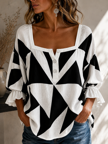 Monochrome Edge Statement Blouse for Women | Modern Boutique Top
