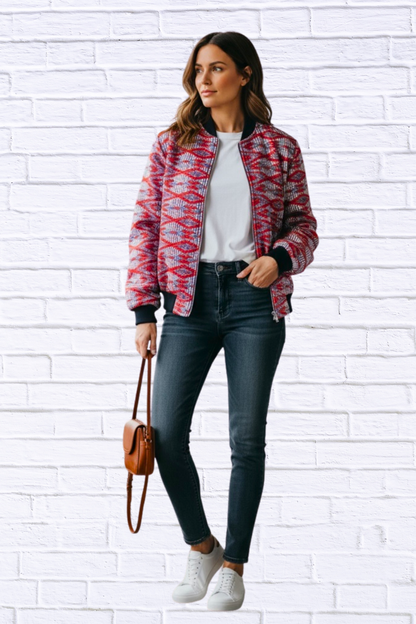 Maddy Traditional Bomber Printed Ethnic Jacket - Bold Prints | Diva USA