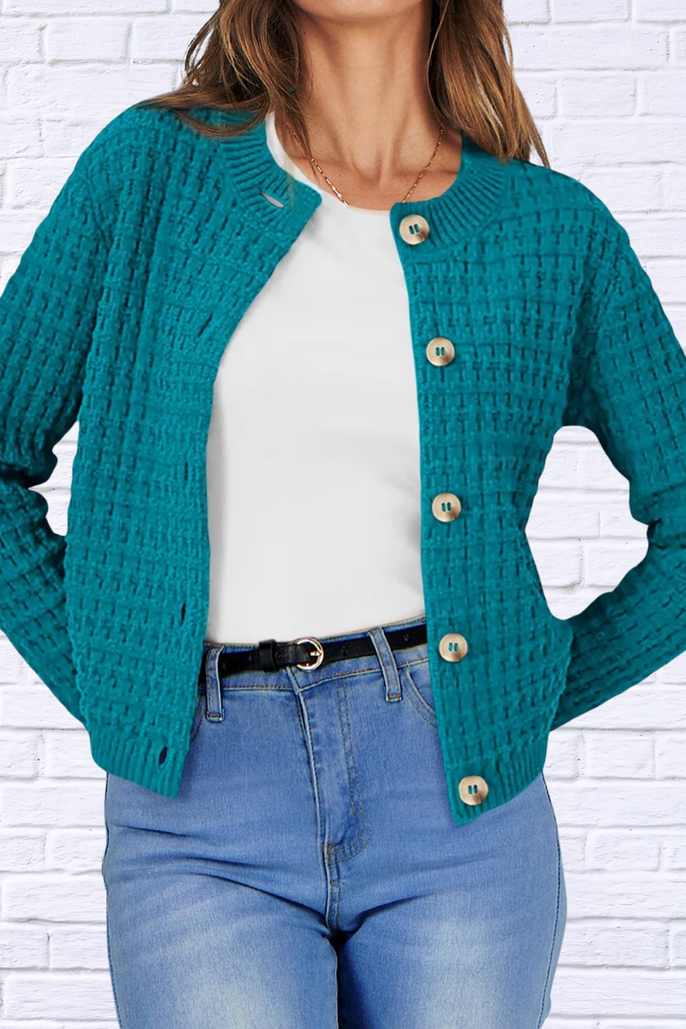 Textured Knit Button-Front Cardigan