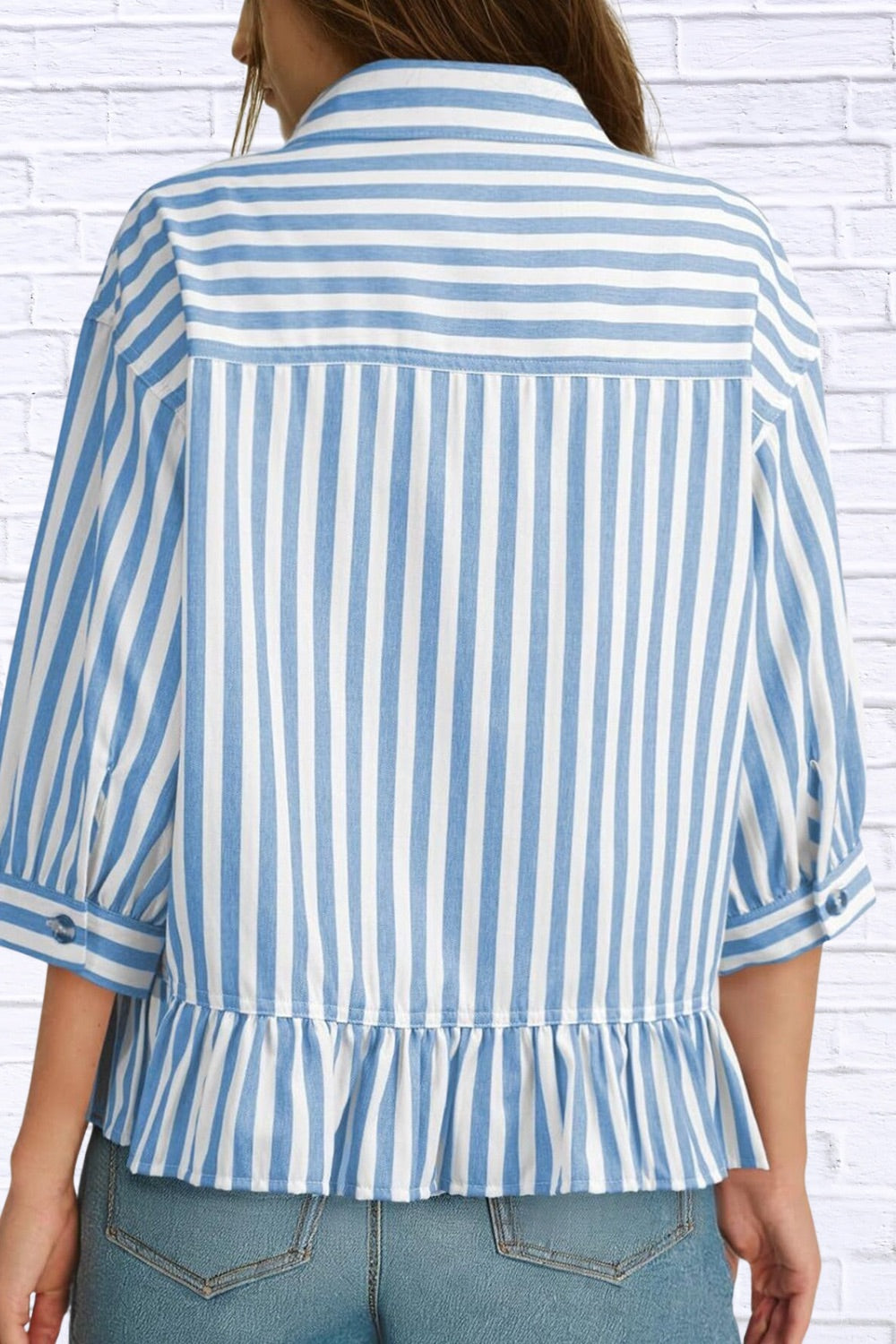 Striped Ruffle Hem Button-Down Shirt | Chic Women’s Top