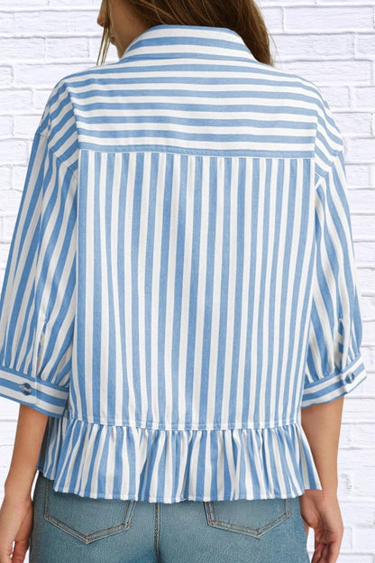 Striped Ruffle Hem Button-Down Shirt | Chic Women’s Top