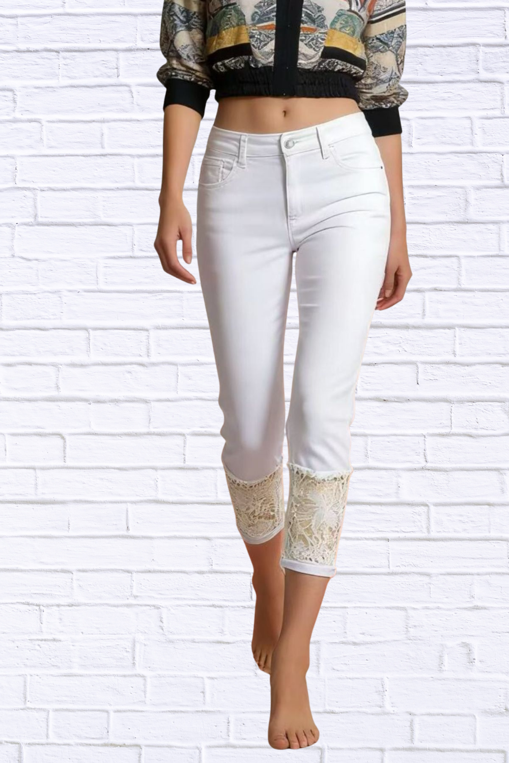 Full Size Lace Trimmed Capri Jeans Plus Size