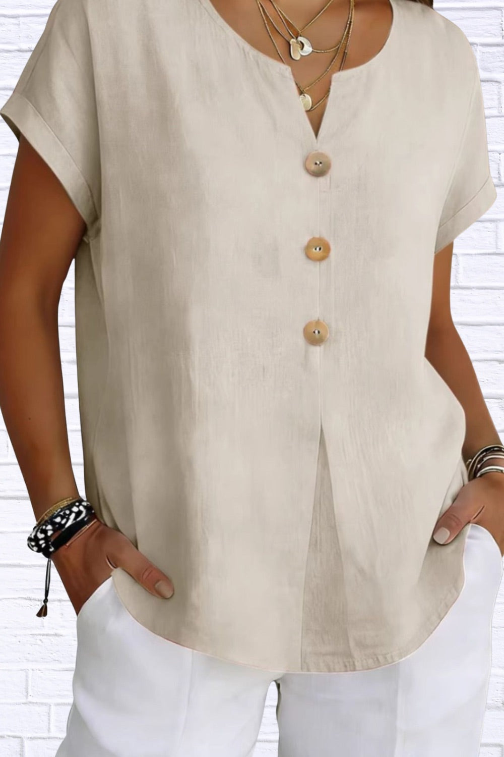 Decor Button Short Sleeve Blouse | Elegant Women’s Top