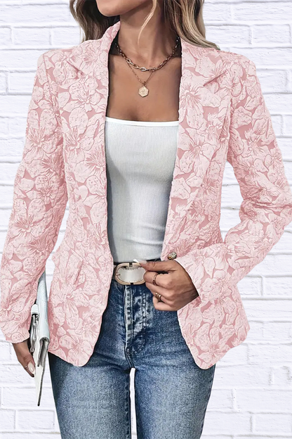 Floral Print Single Button Blazer with Pockets
